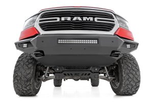Ram 1500 Front Bumper - Rough Country - High Clearance with Skid Plate and LED Lights - Flat Black - '19-'23